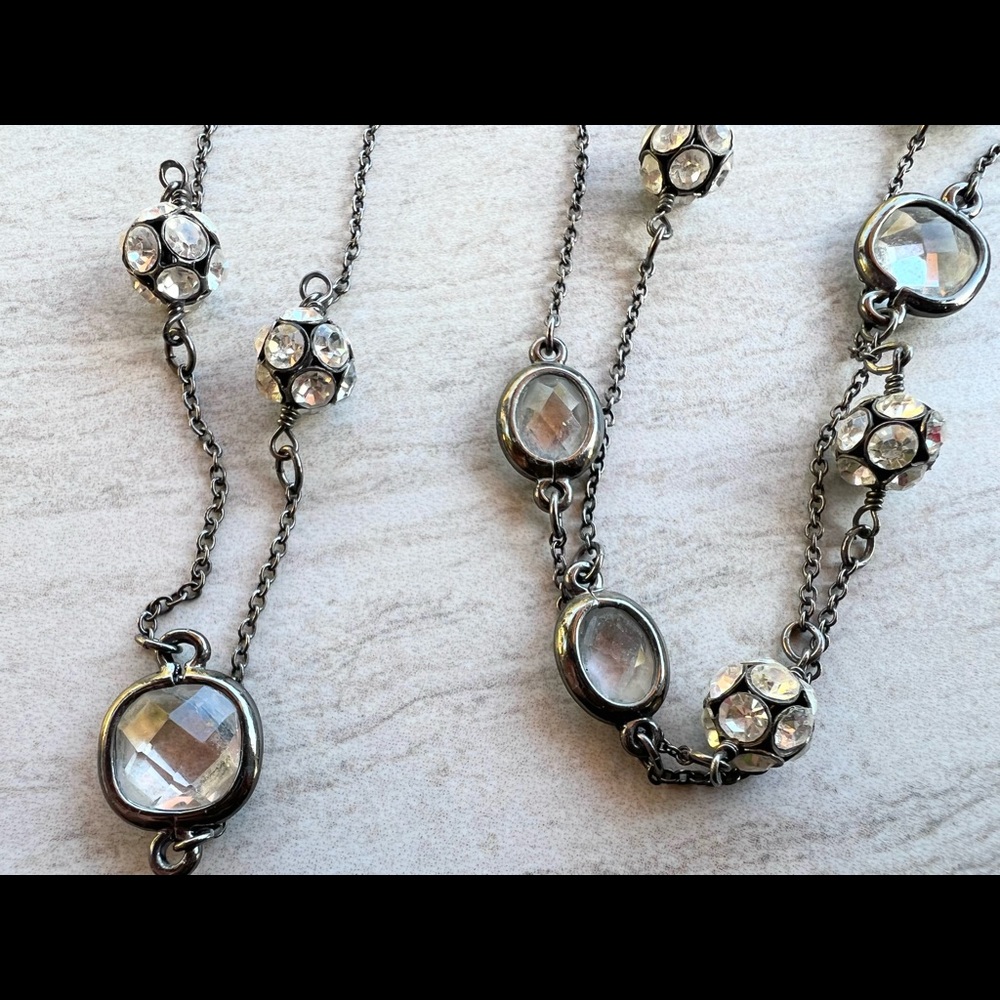 Stella & Dot gunmetal and crystal Chelsea layering necklace